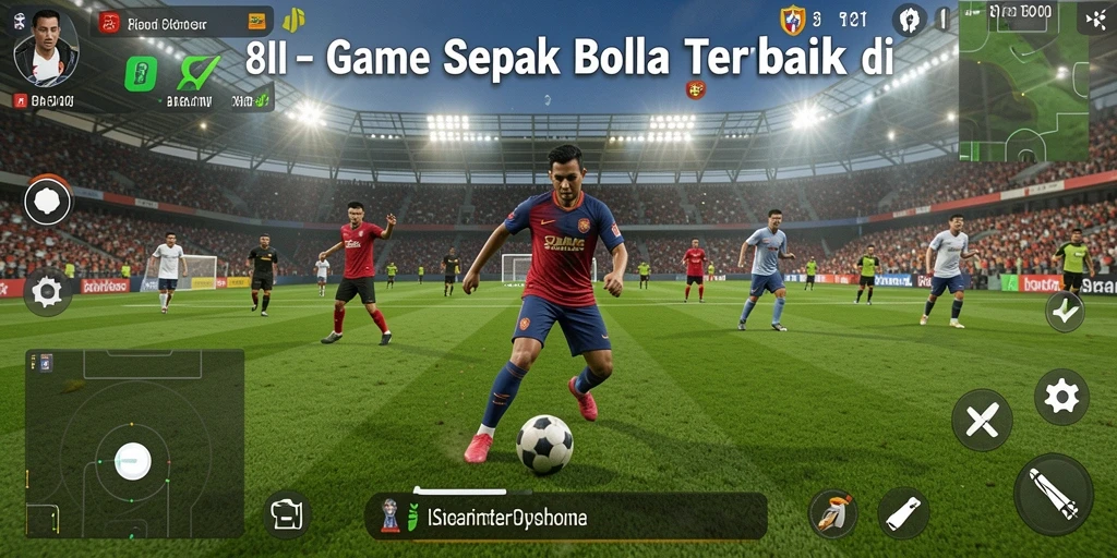 Screenshot gameplay 8II menampilkan suasana pertandingan sepak bola yang mendebarkan.