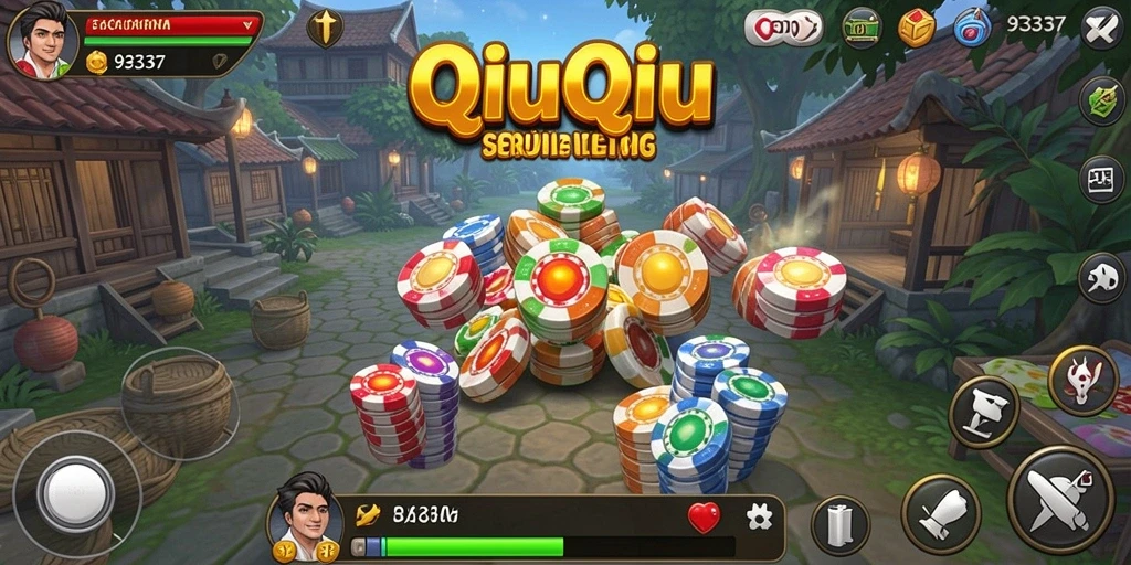 Tampilan gameplay 93337 saat bermain QiuQiu dengan teman-teman.