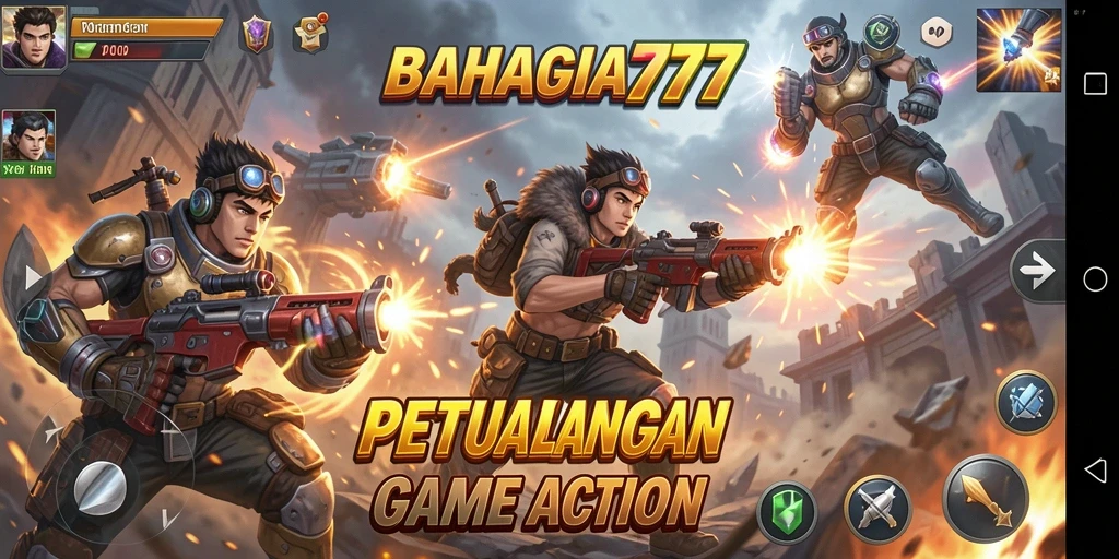 Tampilan seru aksi gameplay BAHAGIA777 di medan pertempuran.