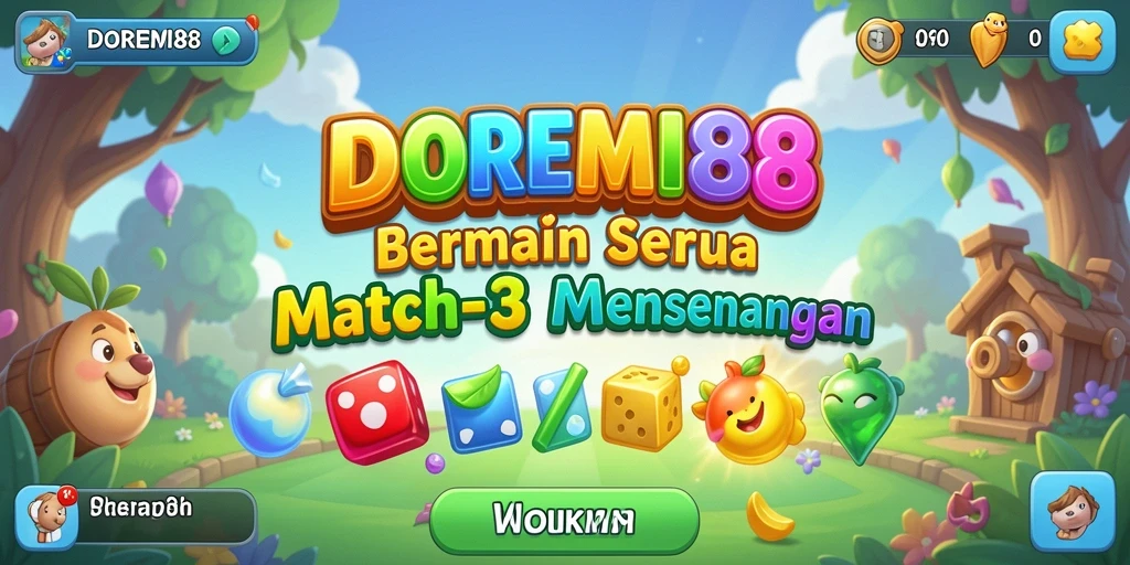 Tampilan gameplay DOREMI88 yang penuh warna di level Match-3.