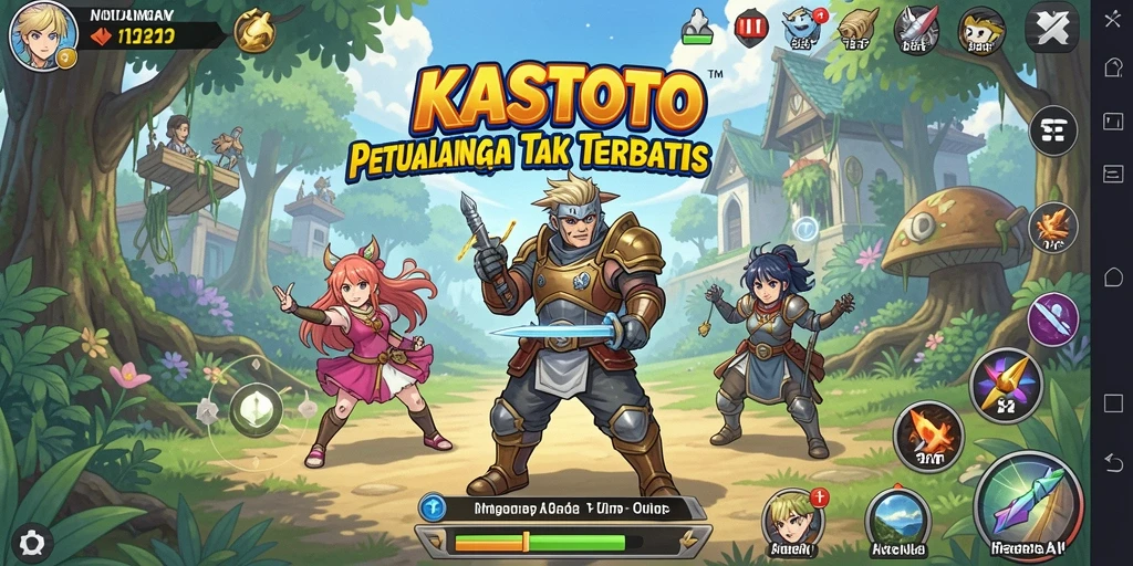 Tampilan gameplay KASTOTO dengan karakter anime yang ikonik.