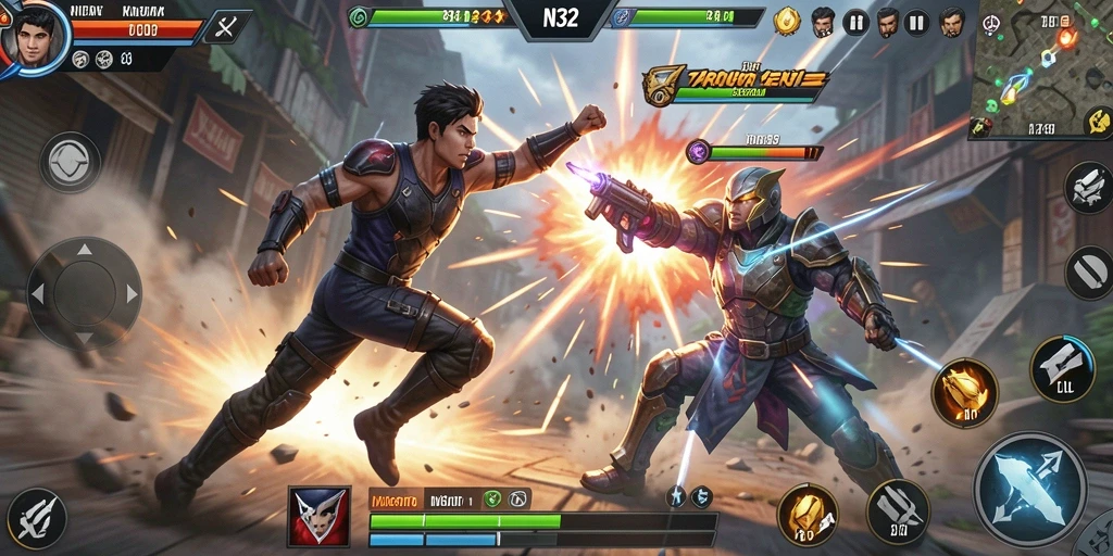 Gameplay Fighting N32 dengan aksi pertarungan yang dinamis.