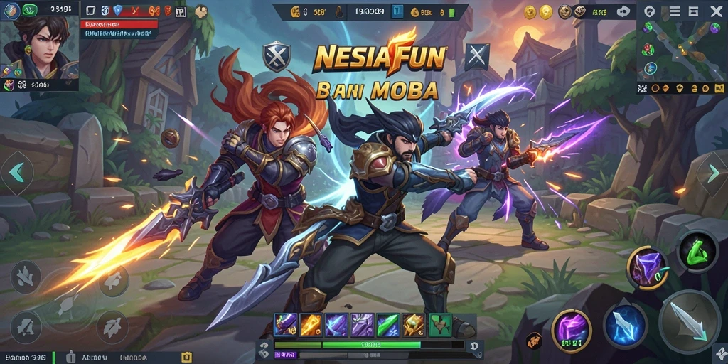 Screenshot gameplay NESIAFUN yang menunjukkan aksi pertarungan MOBA.