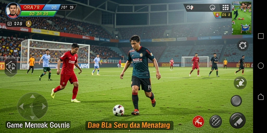 Screenshot ORA78 menampilkan aksi sepak bola yang mendebarkan.