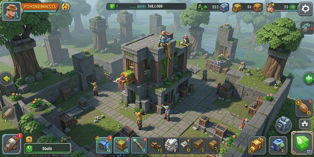 Screenshot utama POHONEMAS33 dengan aksi Tower Defense yang seru.