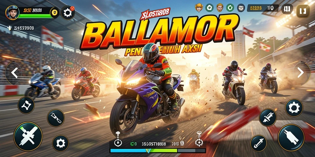Tampilan gameplay balapan motor yang mendebarkan di SLOST8808.