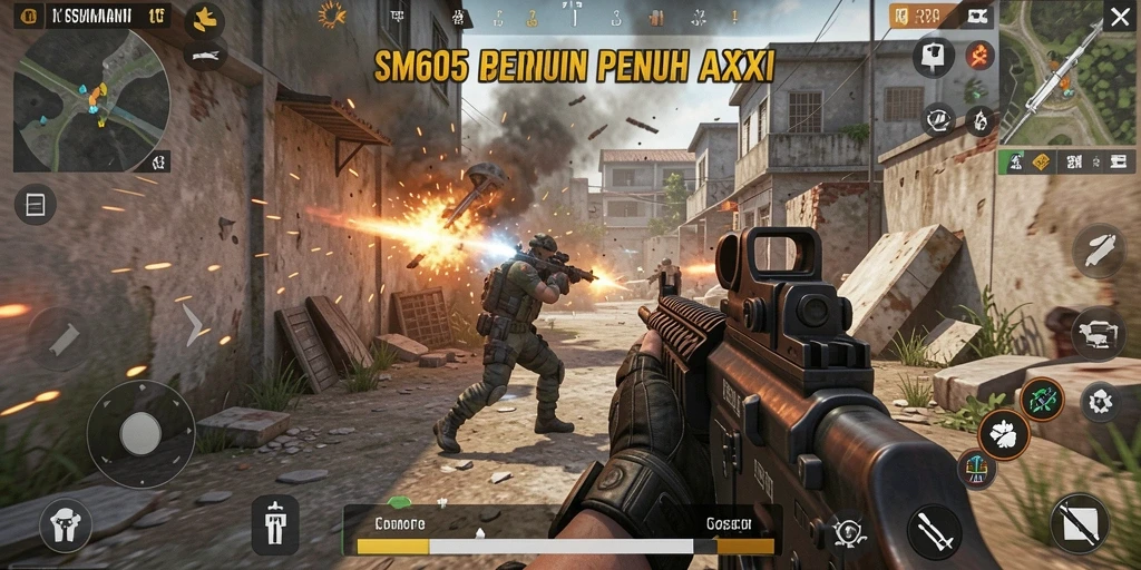 Gameplay SM605 menampilkan aksi tembak-menembak yang menegangkan.