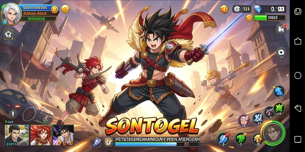 Tampilan gameplay seru dalam SONTOGEL dengan aksi karakter anime.